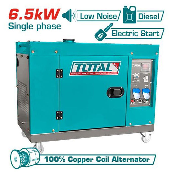 TP265001- Groupe Électrogène TOTAL 6,5 kW Diesel Silencieux - TOTAL TOOLS TUNISIA Site officiel | Station d'outils