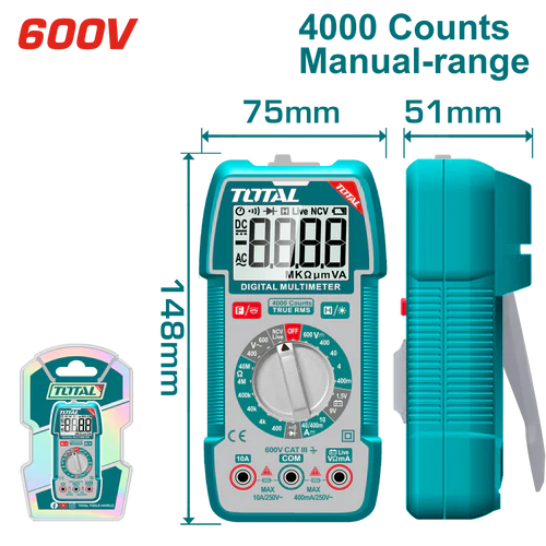 TMT536002 – Multimètre TOTAL 600 V DC/AC – Mesures Précises - TOTAL TOOLS TUNISIA Site officiel | Station d'outils