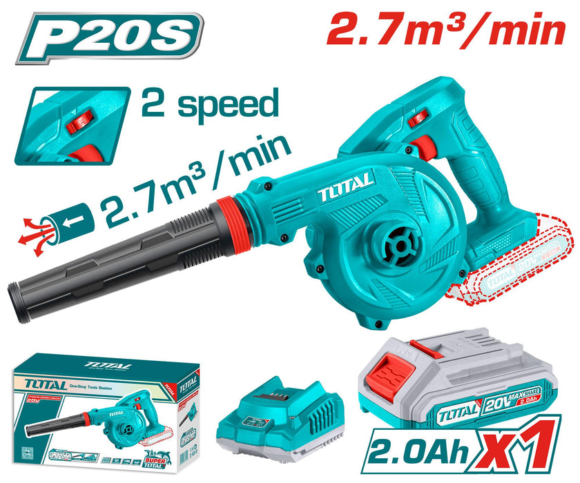 Total Souffleur Sans Fil Avec Batterie 20V 2 0 Ah Vitesse 0 18000 Min Volume D Air 2 7m3 Min