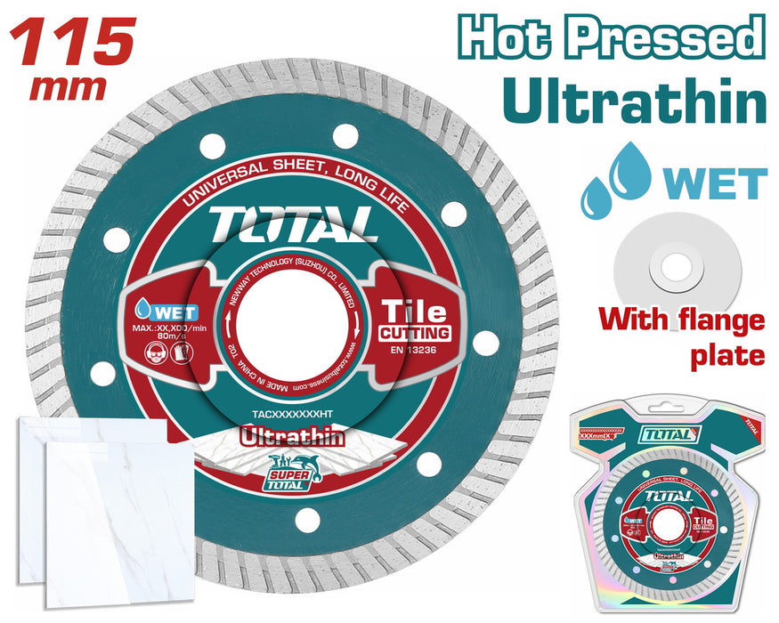 Disque Diamant Total 115mm Épaisseur 8mm Alésage 22.2mm Coupe Humide Sec TAC2131151HT