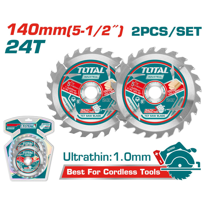 TOATL JX Lot De 2 Lames Scie 140 Mm 24 Dents TCT Ultra