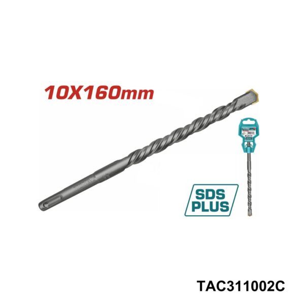 TOTAL Foret SDS Plus 10 x 160 mm Carbure Tungstène Brasé