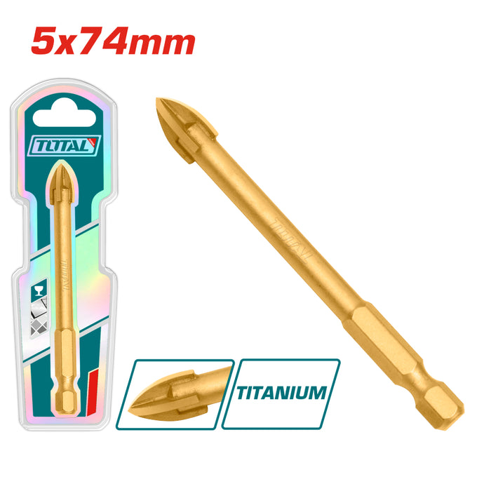 Foret Carrelage Total 5mm x 74mm Pointe Carbure Tungstène Traitement Titane(TACG210512)