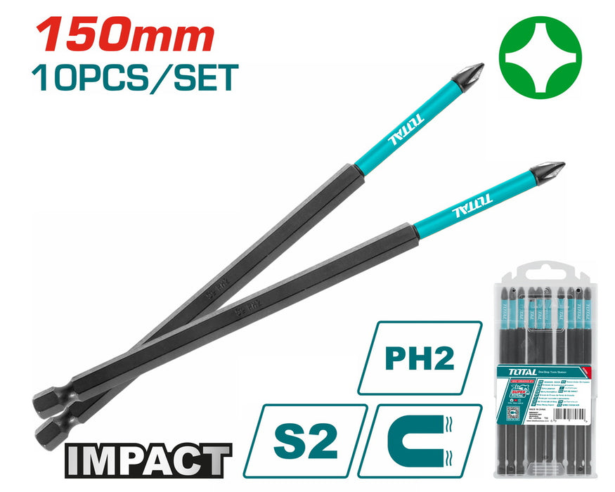 Total JX 10 Embout PH2 Long Tacim16ph263 Ensemble de Tournevis Impact 150mm 10 Pièces