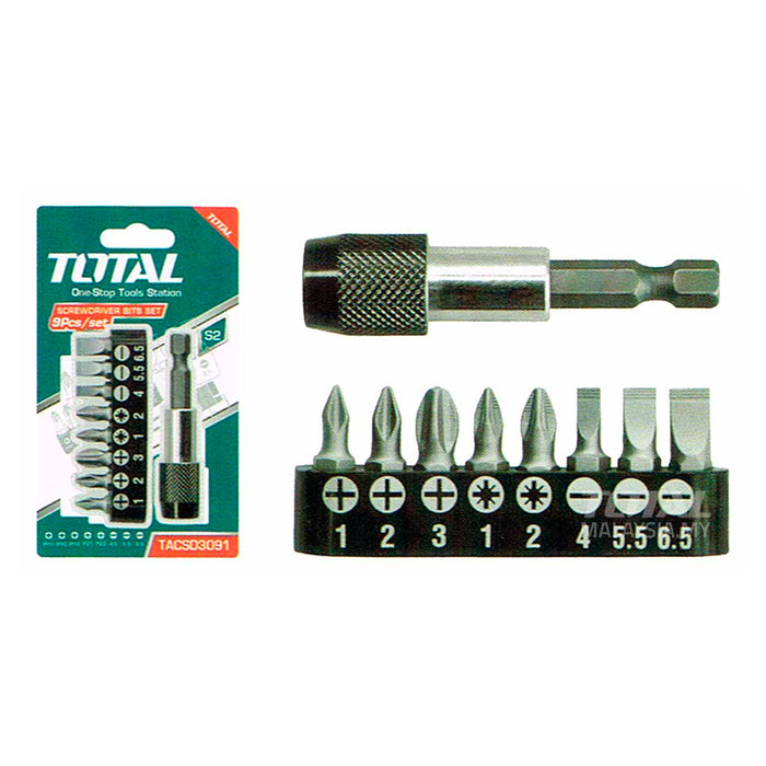 Jeu Embouts Tournevis 9-TOTAL TUNISIA-Précision TACSD3091 - TOTAL TOOLS TUNISIA Site officiel | Station d'outils