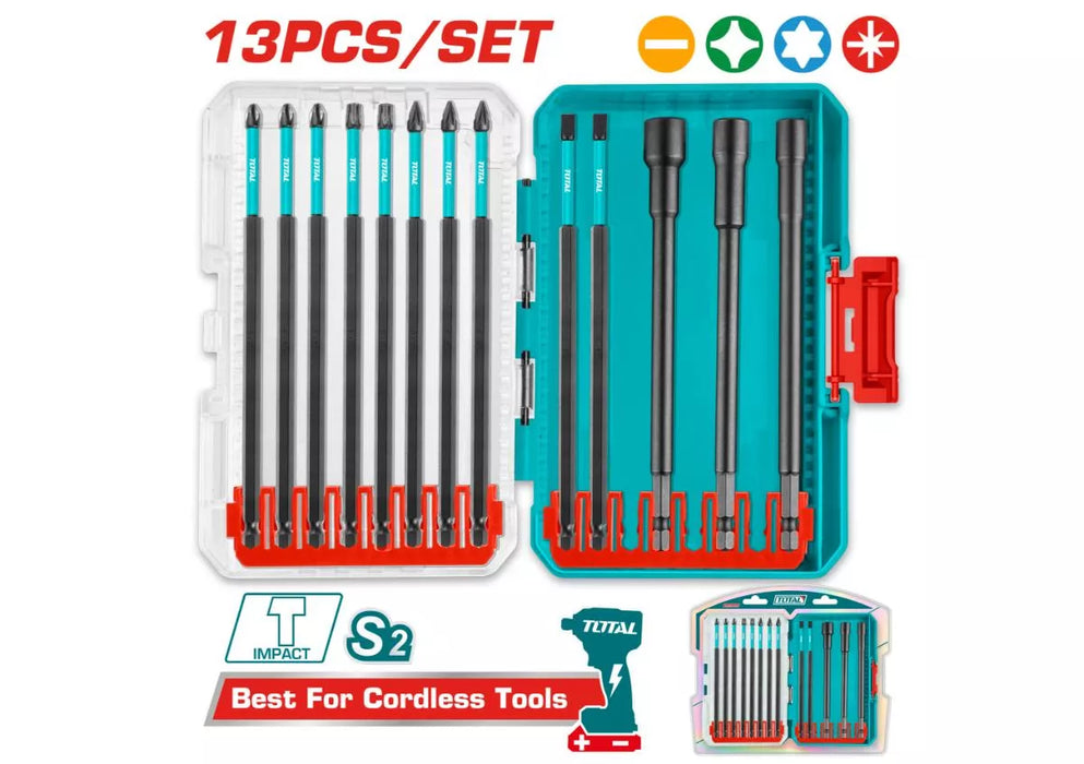 Total JX 13 Embouts Longs TacSDL01306 Avec 10 Pcs 150mm et 3 Pcs Magnétiques