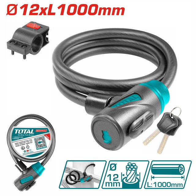 Antivol Vélo Câble 12X1000MM Serrure Manuelle Avec 2 Clés TBK11210