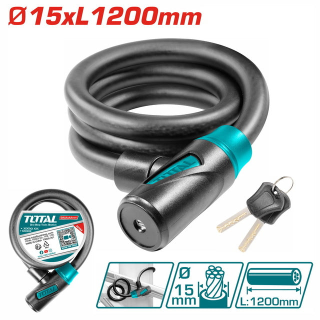 Antivol Vélo Total 15x1200mm Acier Tressé Haute Résistance avec Clé TBK11512