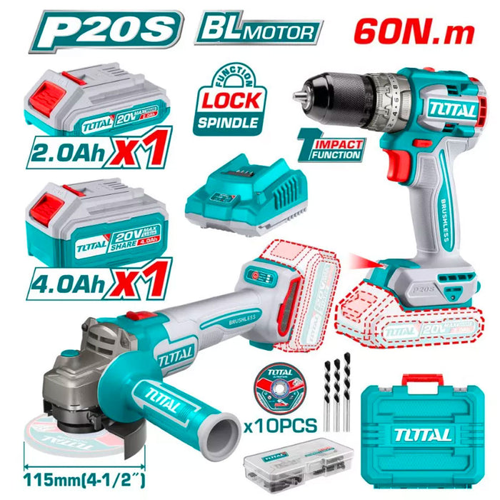 Combo 2 Pièces Sans Fil Meuleuse D'Angle Perceuse TCKLI20273