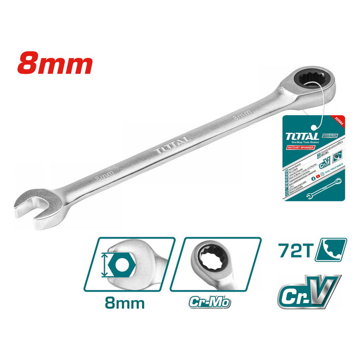 Clé Mixte à Cliquet 8mm TOTAL TUNISIA TCSPAR081 Robuste - TOTAL TOOLS TUNISIA Site officiel | Station d'outils