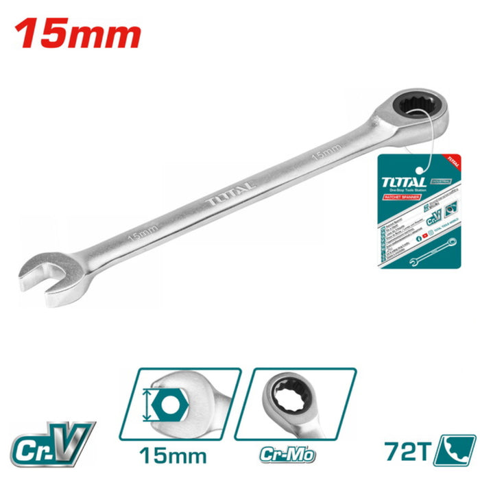 Clé Mixte À Cliquet 15 Mm TotalTunisie Résistante TCSPAR151 - TOTAL TOOLS TUNISIA Site officiel | Station d'outils