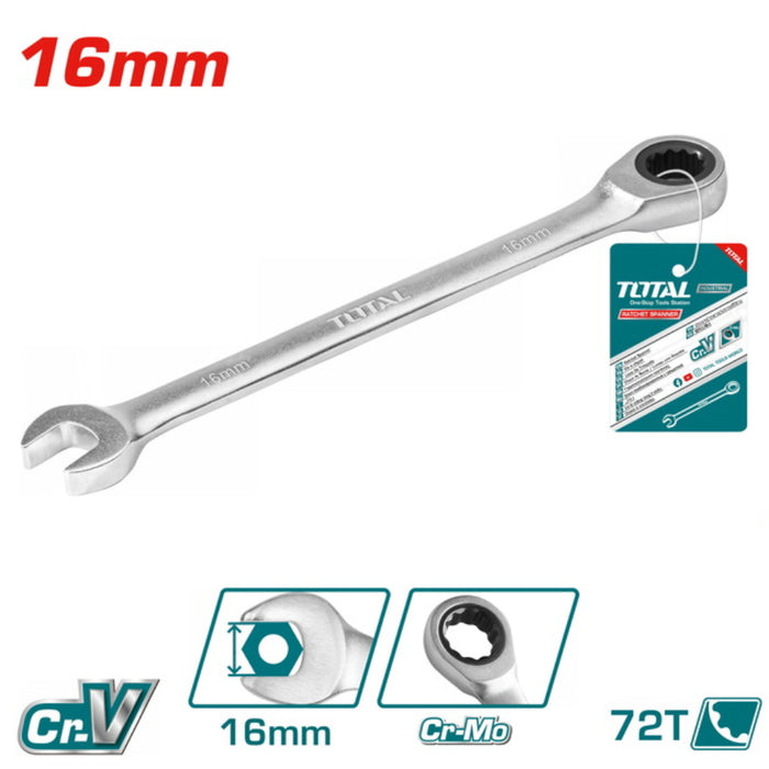 Clé Mixte à Cliquet 16 mm TOTAL TUNISIA Serrage TCSPAR161 - TOTAL TOOLS TUNISIA Site officiel | Station d'outils