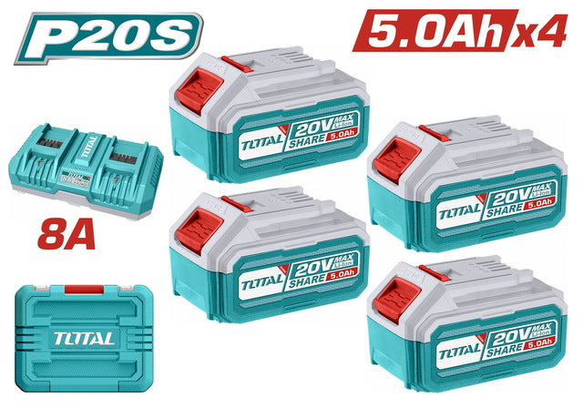 Pack Complet 4 Batteries Avec Chargeur 8A TFBCLI20285 TOTAL