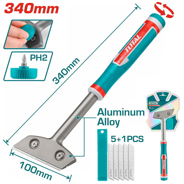 Grattoir À Métal 340 Mm Total Tgs3088 Avec 6 Lames SK5 Durables
