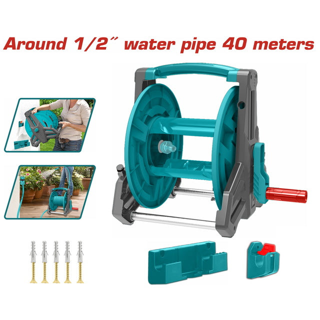 Enrouleur Pour Tuyau Total THHR40121 Capacité 40 M Tuyau 1/2 Pouce Poignée Pliable Support Aluminium Montage À Assembler