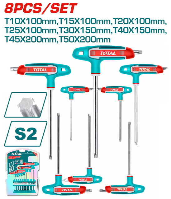 Clés Torx Ergonomiques en T Jeu de 8 Tailles Chromées S2 THHW80836