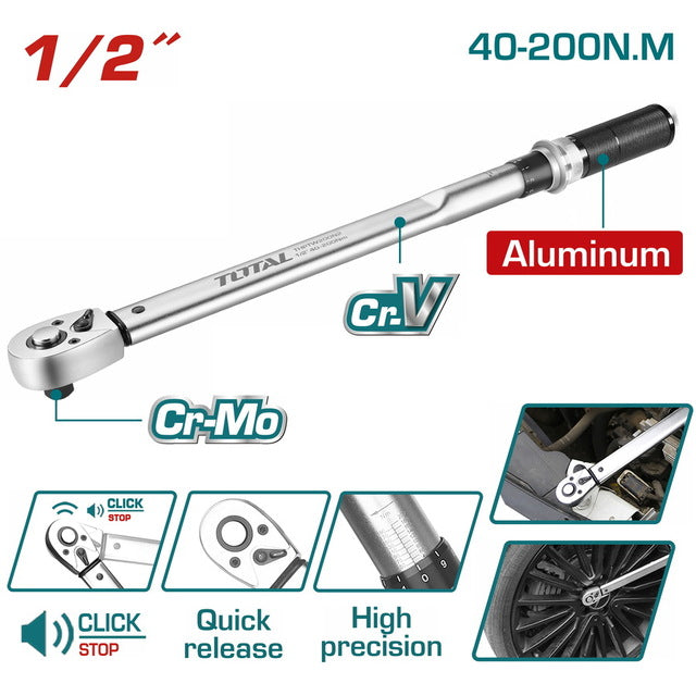 Clé Dynamométrique Demi Pouce 40 À 200 N.m TOTAL THPTW200N2 - TOTAL TOOLS TUNISIA Site officiel | Station d'outils