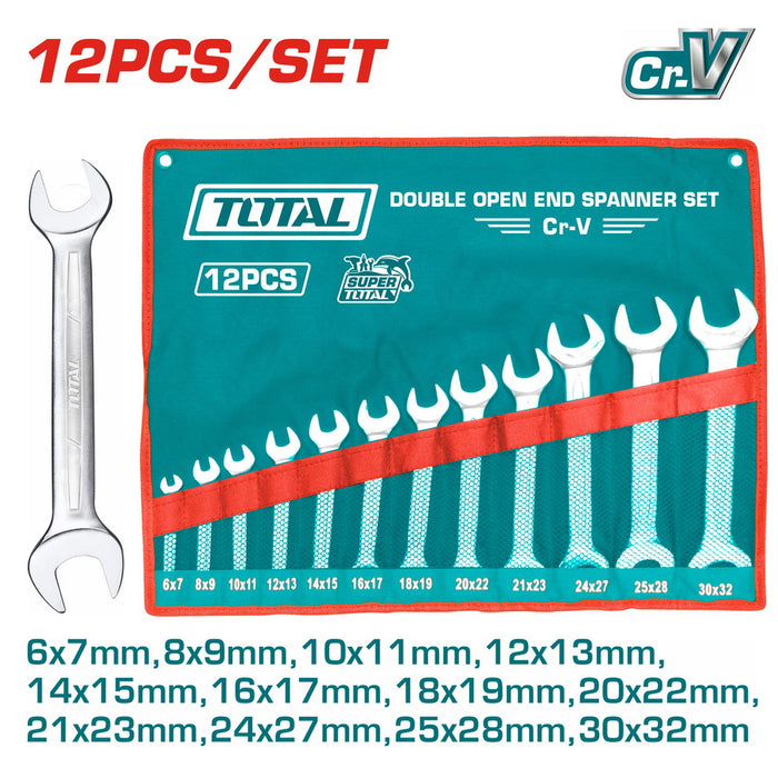 THT1023121 Clés Plates Double Ouverture Total 12Pcs CrV - TOTAL TOOLS TUNISIA Site officiel | Station d'outils