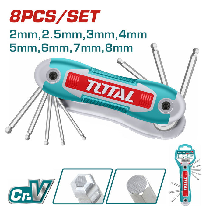 Clé Hexagonale à Tête Sphérique 8 Pièces 2 mm à 8 mm THT1061836 Acier Cr-V Finition Chromée