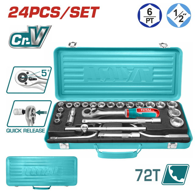THT141253-Ensemble Douilles 1/2 TOTAL 24 Pièces-Pratique - TOTAL TOOLS TUNISIA Site officiel | Station d'outils