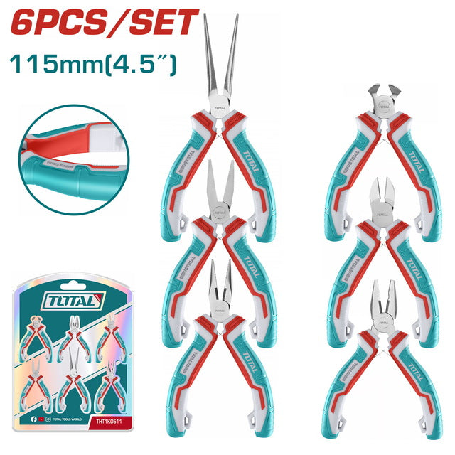 Pinces TOTAL 6 Pièces 115 mm Ergonomiques Bi Matière tht1k0511