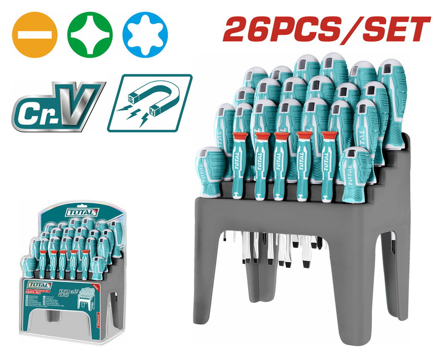 Total JX 26 Tournevis THT250626 Set de Tournevis Magnétiques avec Support de Rangement en Plastique Rigide