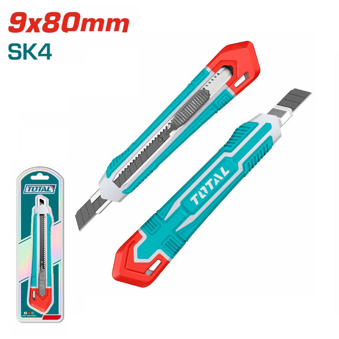 Couteau Total À Lame Cassable THT5110925 Avec Lame SK4 Ergonomique Couleur Bleu Turquoise Blanc Rouge