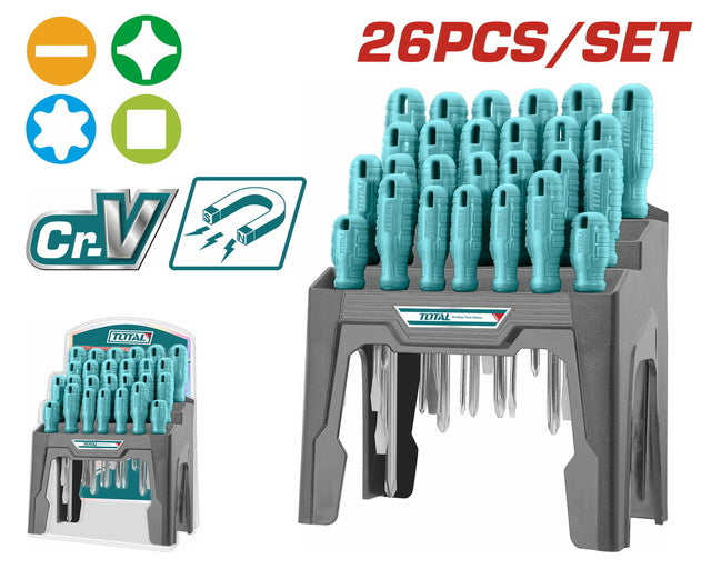 JX 26 Tournevis THTDC252601 Total Ensemble de Tournevis Plat Cruciforme Étoile Pozidriv Acier au Chrome Vanadium Embouts Magnétiques