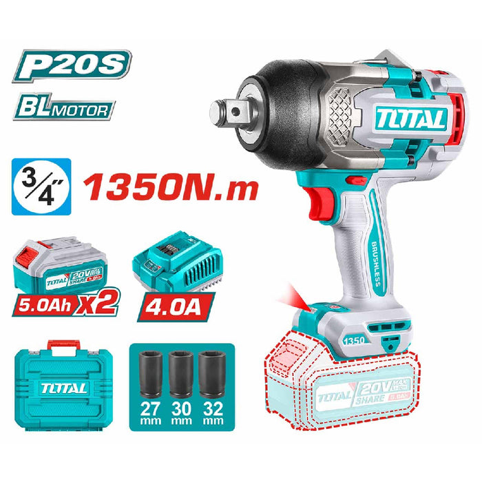 Clé À Chocs 3/4 Pouces 1350 Nm 20V 2.5 Ah Brushless TiWLI20135