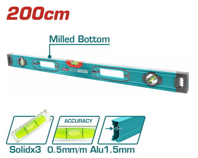 TMT220028 – Niveau À Bulle Alu TOTAL 200 cm – 3 Fioles - TOTAL TOOLS TUNISIA Site officiel | Station d'outils