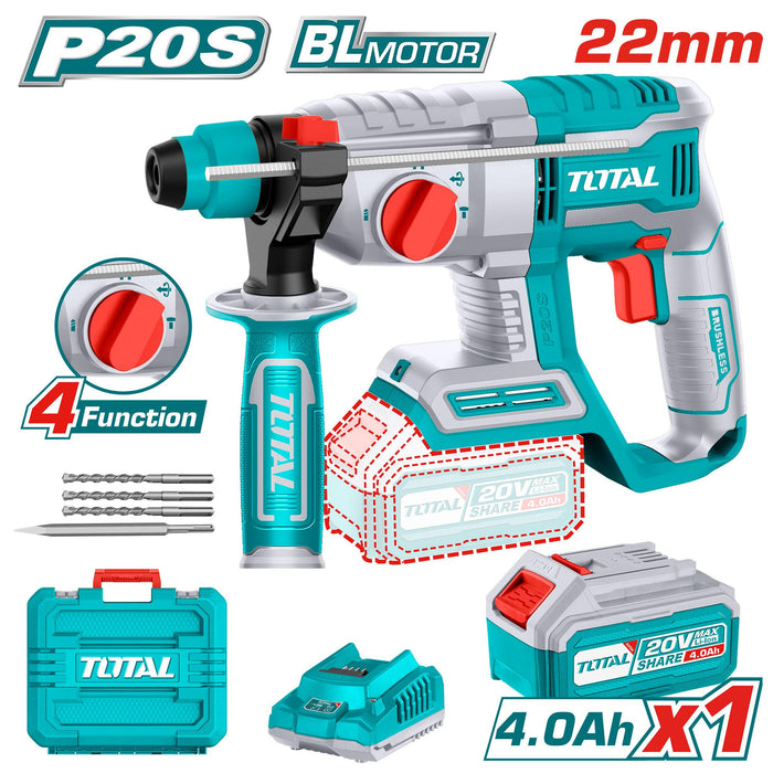 TRHLI202081 - Marteau Perforateur Total 20V 4Ah - Perçage - TOTAL TOOLS TUNISIA Site officiel | Station d'outils