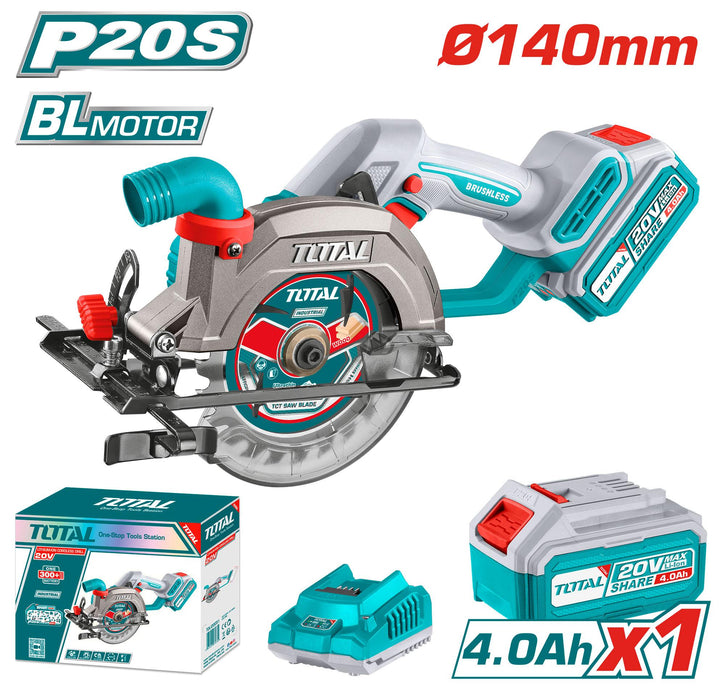TSLI14021 Scie Circulaire SansFil 20V 140mm Total Brushless - TOTAL TOOLS TUNISIA Site officiel | Station d'outils