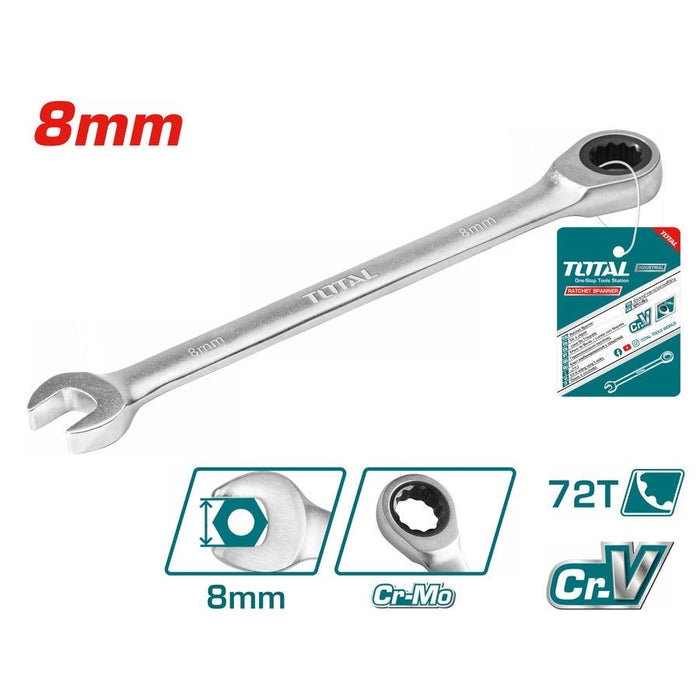 Clé Mixte à Cliquet 8mm TOTAL TUNISIA TCSPAR081 Robuste - TOTAL TOOLS TUNISIA Site officiel | Station d'outils