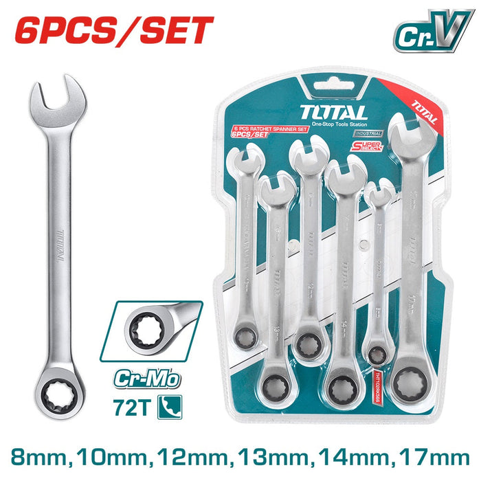 THT102RK566 Clé Mixte Cliquet TOTAL 6 Pièces Mesures - TOTAL TOOLS TUNISIA Site officiel | Station d'outils
