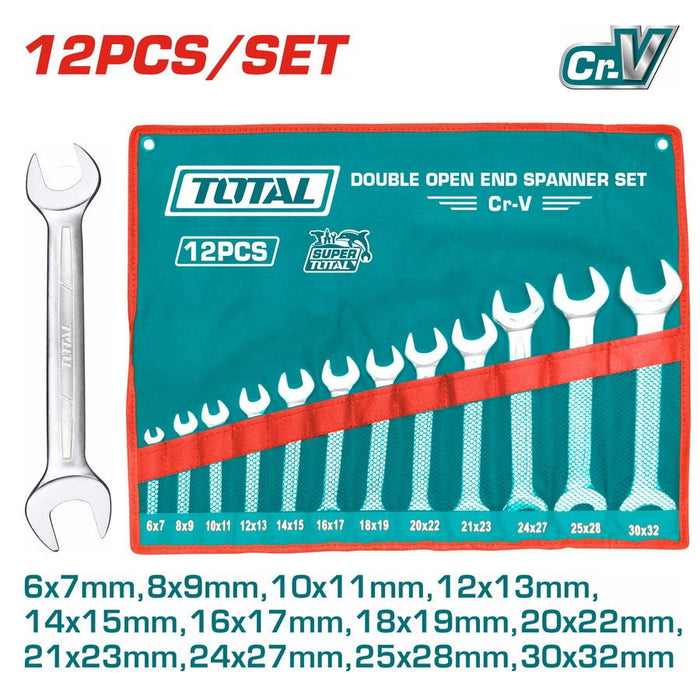 THT1023121 Clés Plates Double Ouverture Total 12Pcs CrV - TOTAL TOOLS TUNISIA Site officiel | Station d'outils