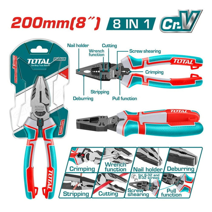 THTMF186 - Pince 8 En 1 Total 200 mm - Coupe Dénudage - TOTAL TOOLS TUNISIA Site officiel | Station d'outils