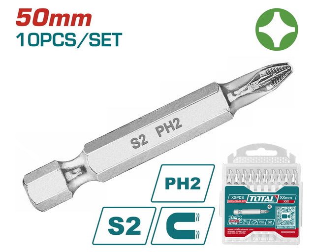 Total JX 10 Embout PH2 Acier S2 50 mm 10 Pièces Boîte tac16ph223 - TOTAL TOOLS TUNISIA Site officiel | Station d'outils