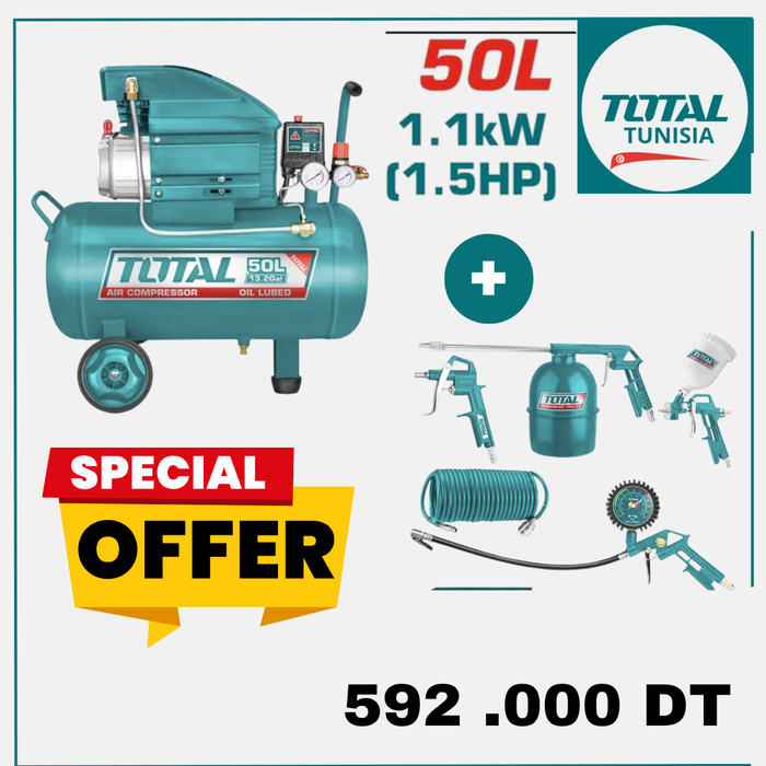 Pack Compresseur 50L 1,1kW–TOTAL TUNISIA Atelier–PACK50L1K