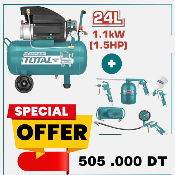 Pack Compresseur 24L 1.5hpW TOTAL Tunisie Atelier Pack