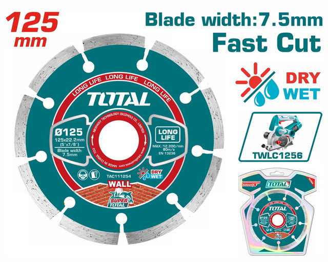 Disque diamanté TOTAL Φ-125mm X 22,2mm POUR TWLC1256 (TAC111254)