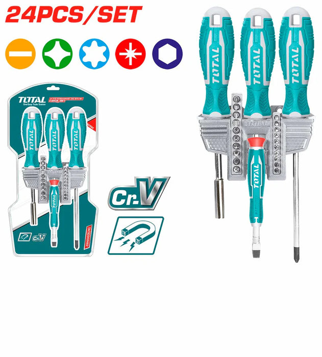 Total JX 24 Tournevis Tacsd302462 Avec Embouts Magnétiques Et Support Mural