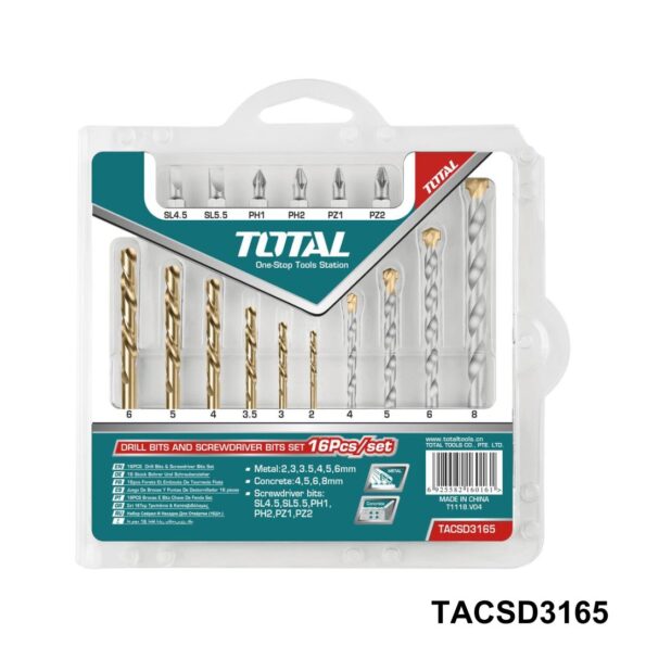 TOTAL jeux de forets + embout 16 pcs TACSD3165