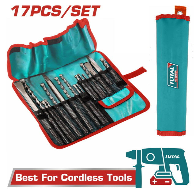 Coffret TOTAL1 de 17 forets et burins pour marteau perforateur SDS plus (TACSD91701)