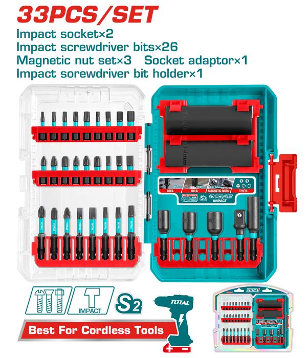 Kit Total 33 Pièces Embouts Douilles À Choc Acier S2 TACSDL63306