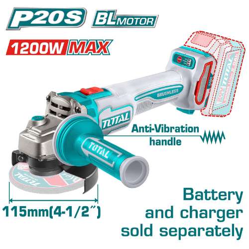 TOTAL Meuleuse D Angle Sans Fil P20S 20V Brushless 115mm 1200W TAGLI212025