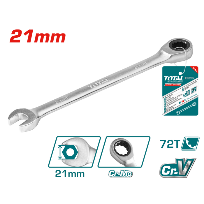 Clé Mixte à Cliquet Total 21 mm TCSPAR211 avec Mécanisme à 72 Dents