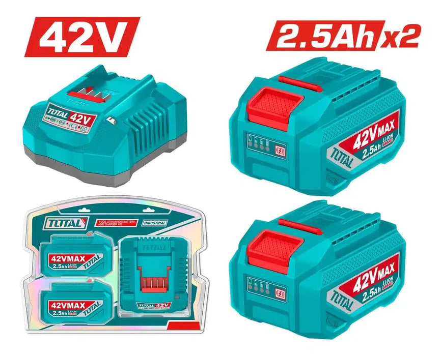 Total Kit Chargeur Rapide Et 2 Batteries 42V 2.5Ah LiIon TFBCPM25221