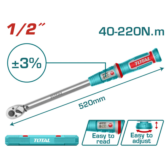 Clé dynamométrique 1/2″ 40–220 Nm TOTAL THPTW1220N6