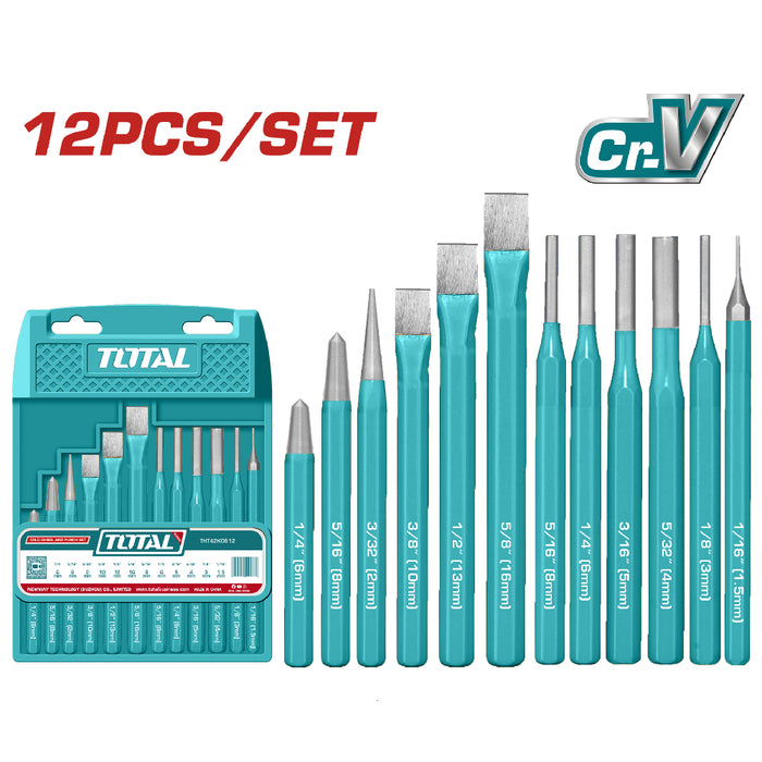 TOTAL THT42K0612 – Jeu de 12 burins et chasse-goupilles