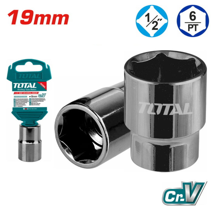 TOTAL Douille Hexagonale 1/2 Poche 19mm Acier CrV Professionnelle THTST12191
